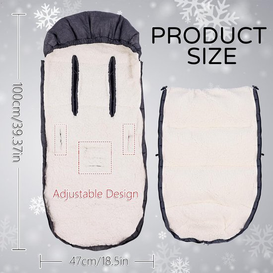 Baby voetenzak - Kinderwagen zak - Warmte bieden - Versterkt katoenfleece - 100 cm - Grijs — afbeelding 3