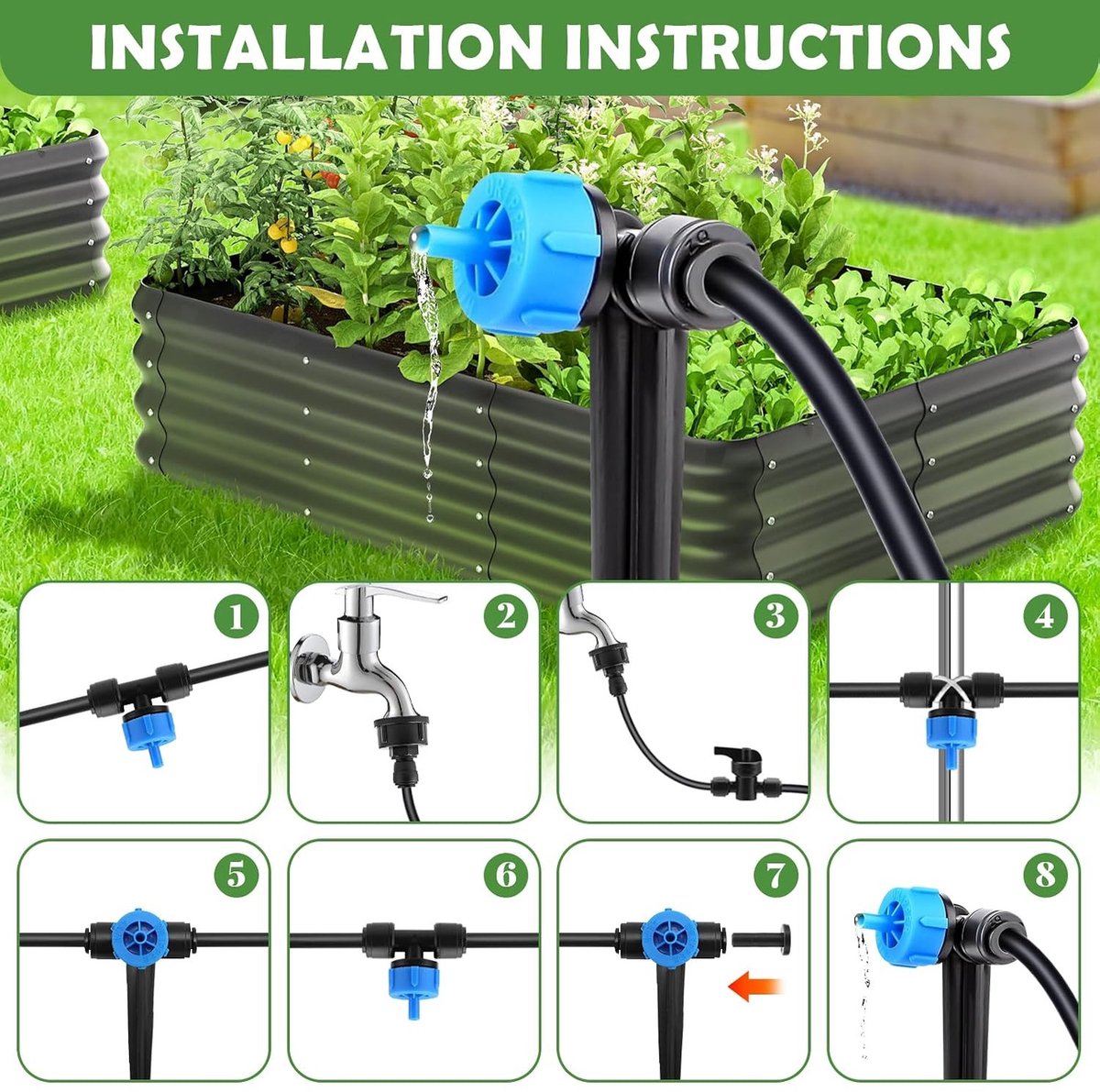 Complete 20 meter Irrigatiesysteem voor de tuin, 60-delig druppelbewateringssysteem voor balkon en patio, ideaal voor planten en bloemen