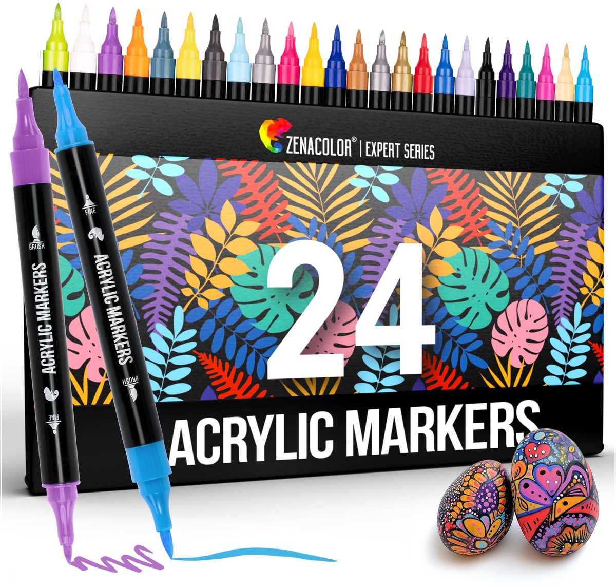 Elzusha - Dual Tip Acryl Marker Set - 24 Kleuren