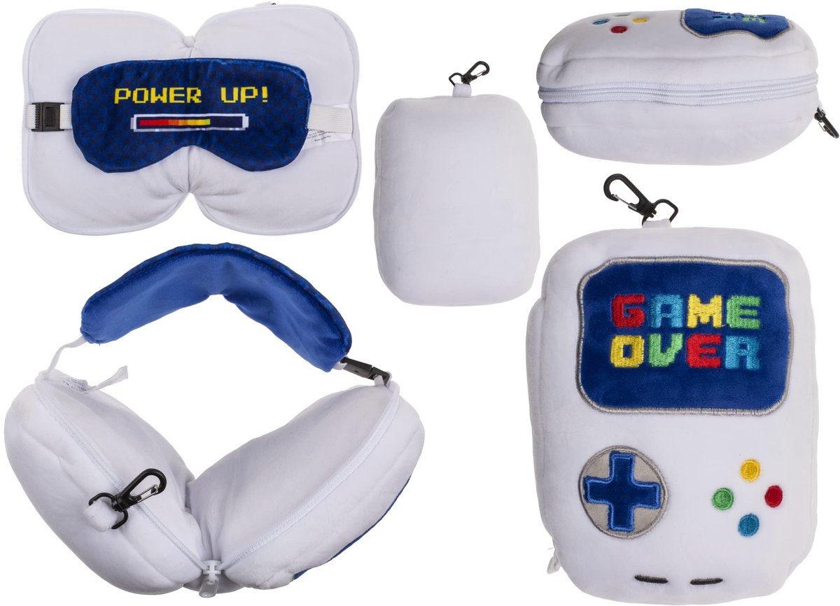 Out of the blue Pluche reiskussen met oogmasker, Game Over, ca. 19 x 14 x 9 cm - ShopVlot