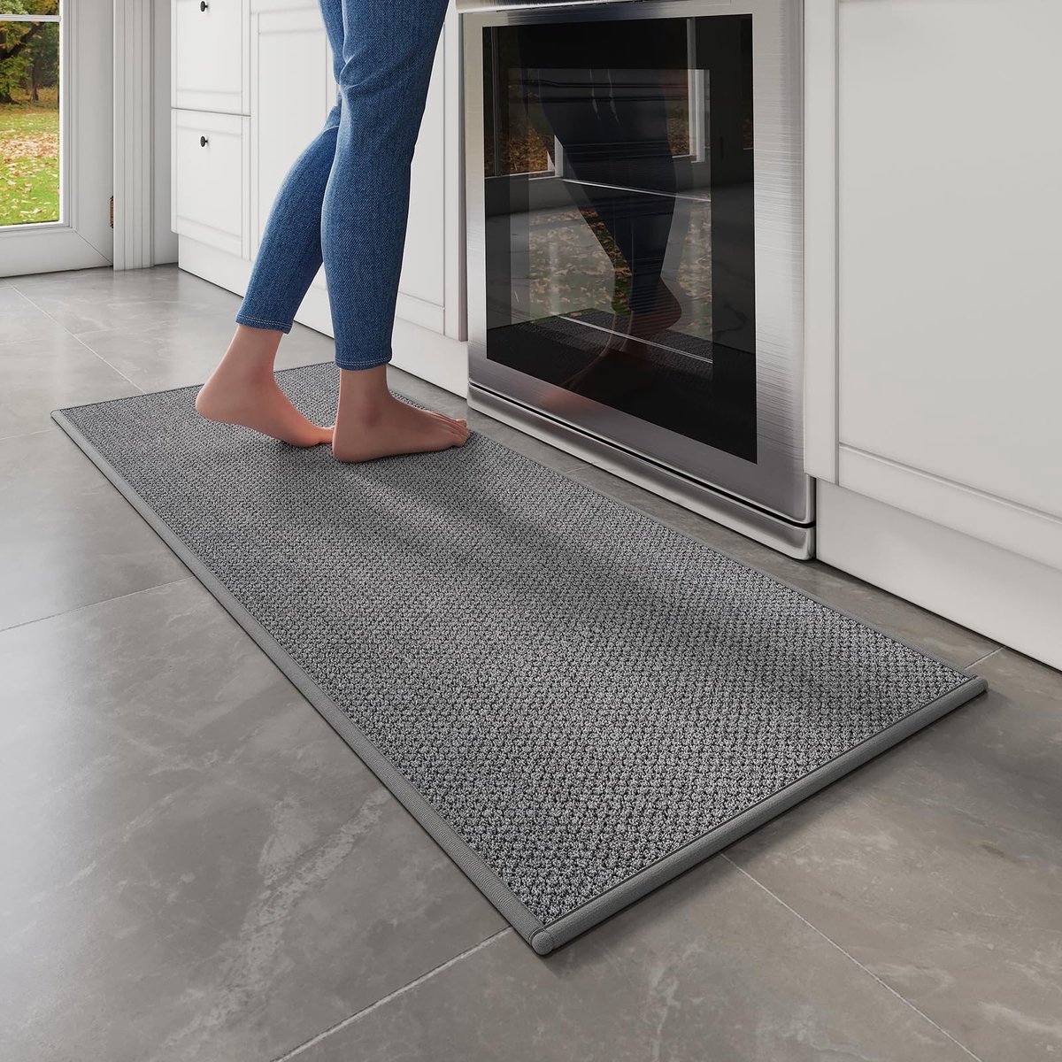 Elzusha - Wasbaar Antislip Keukentapijt, 50 x 150 cm, Heidegrijs