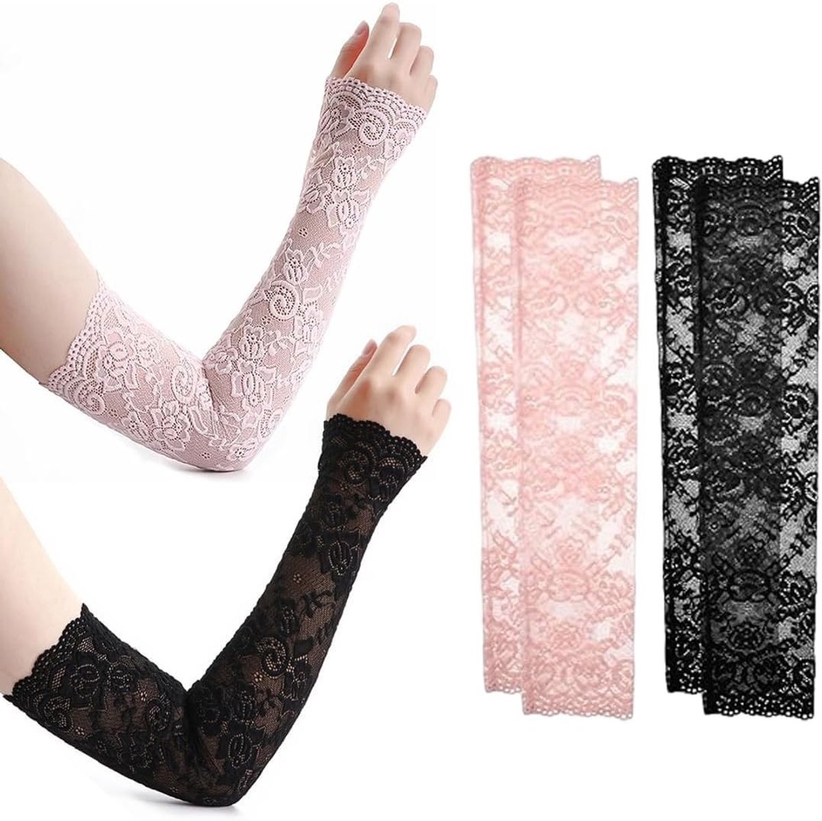 Ultradunne kanten armwarmers voor dames - ademend, vingerloos en perfect voor de zomer in zwart en perzik, stijlvolle mouwbeschermers