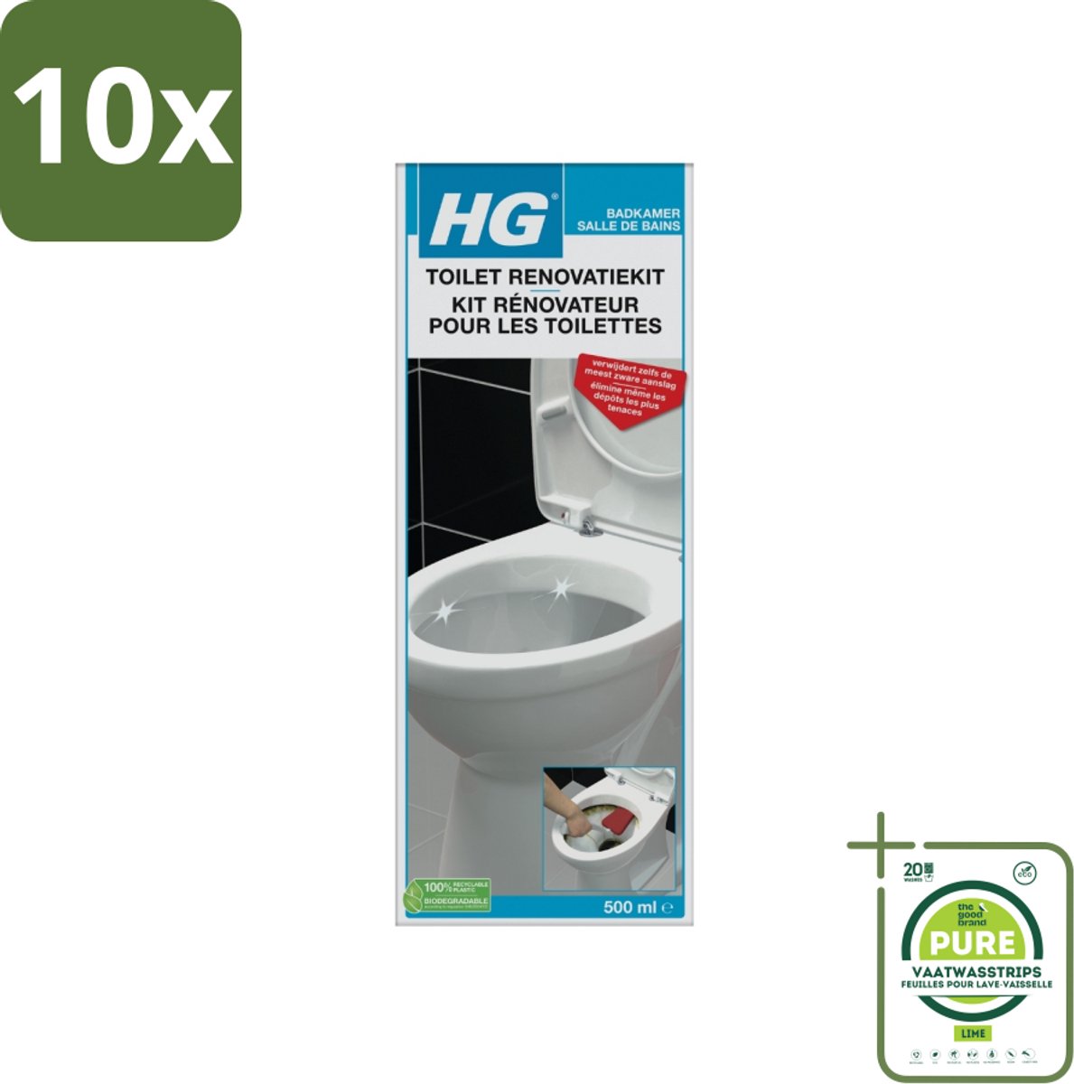 10 x HG Toilet Renovatie KIT 500 ml - Grootverpakking - Toilet Schoonmaken - Toilet Reiniging - Kalk Verwijderen - Urinesteen Verwijderen - Toilet Renovatie