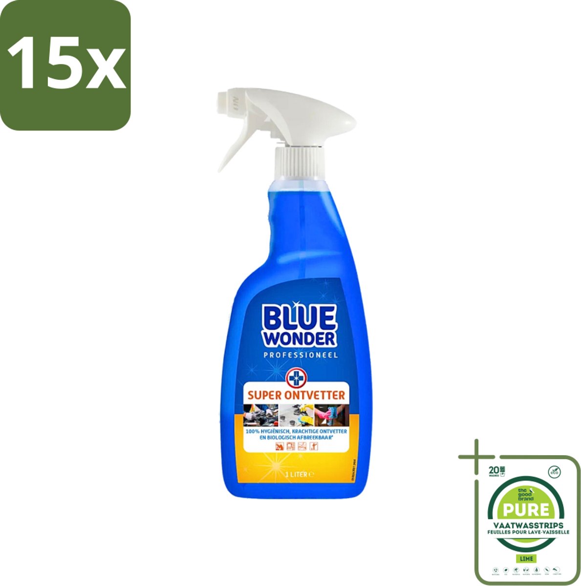 15 x Blue Wonder Professionele Superontvetter Spray 1 liter - Grootverpakking - Superontvetter - Ontvetter Spray - Keukenreiniger - Badkamerrreiniger - HG