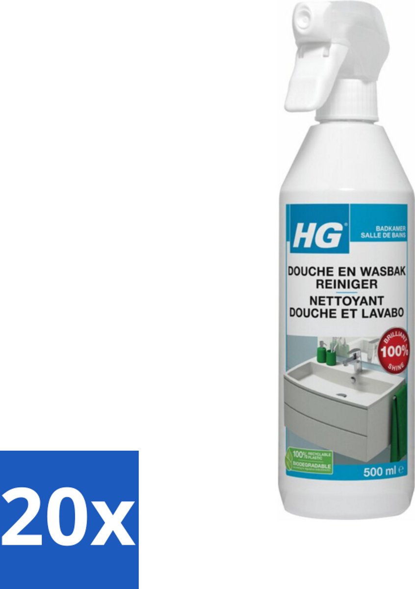 20 x HG Douche en Wasbakreiniger Alledag 500 ml - Badkamer Reinigen - Douche Reinigen - Wasbak Reinigen - Kalk Verwijderen - Zeepresten Verwijderen