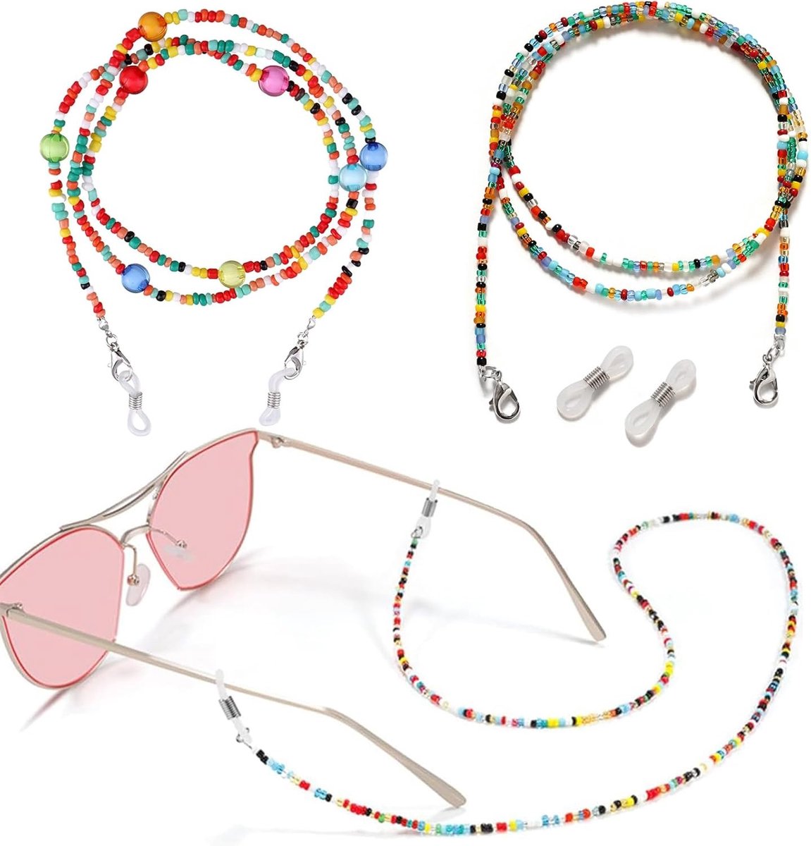 Chique brillenketting voor dames van acrylparels, anti-verlies brillenkoord voor zonnebrillen en brillen, stijlvolle brilhouder en maskeraccessoire