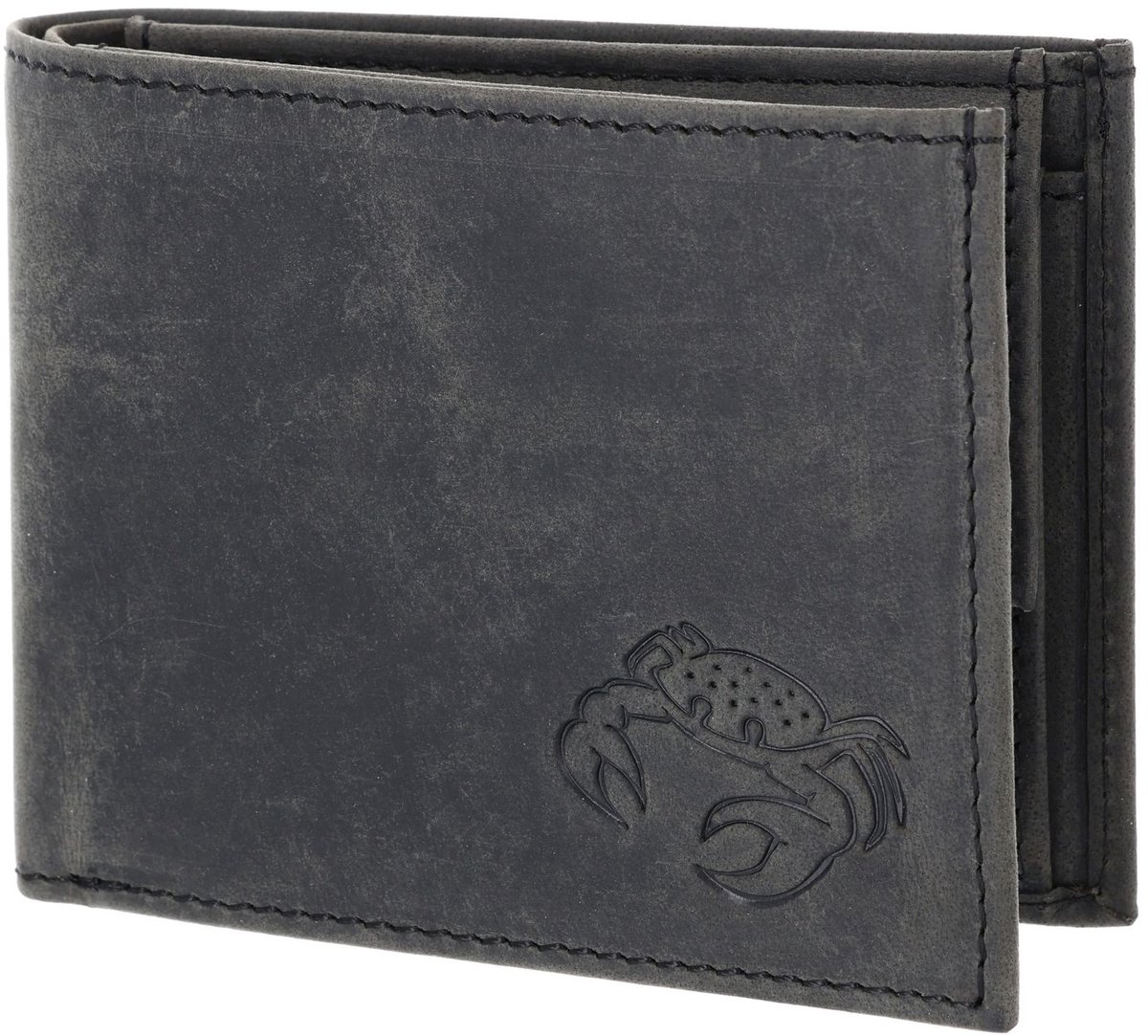 oxmox Leren portemonnee Leather RFID Protect Pocketbörse Crab 2.0 Embossed Vintage Black zwart