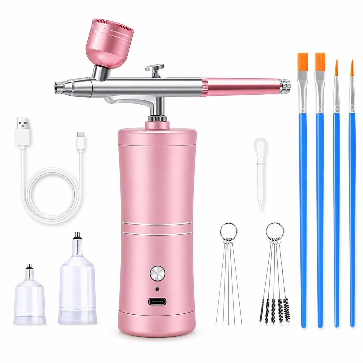 Airbrush Set - Draadloze Verfspuit - Hobby Creaties - Precisie Nozzle - 40 ml Tank - Roze