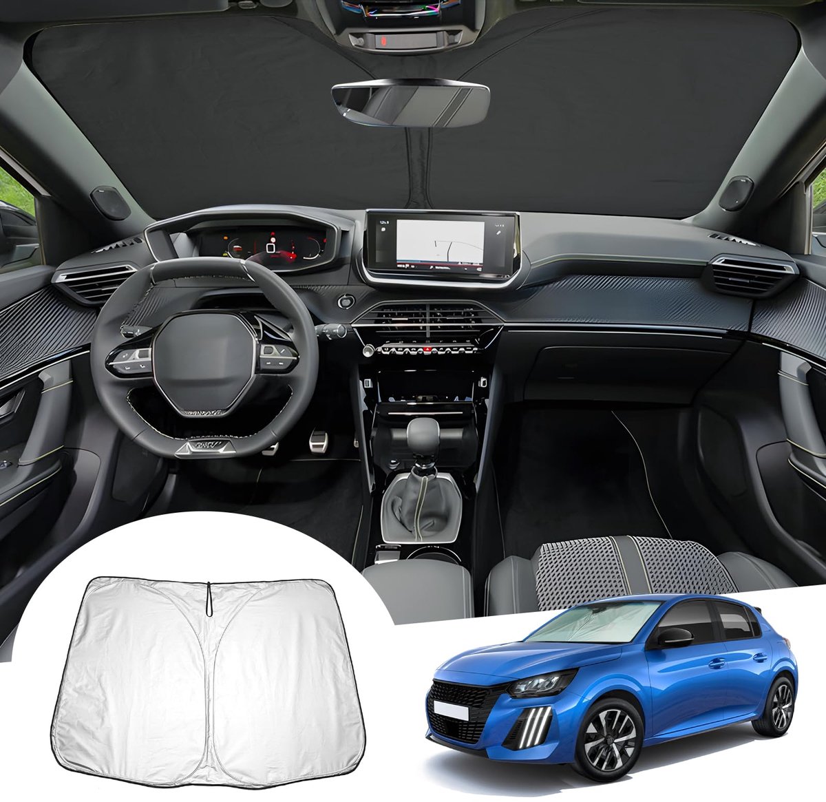 GAFAT Compatibel met Peugeot 208 e-208 Restyling 2019-2024 2025 Zonnescherm voorruit binnen, Nieuwe Peuge0t 208 2023 - ShopVlot