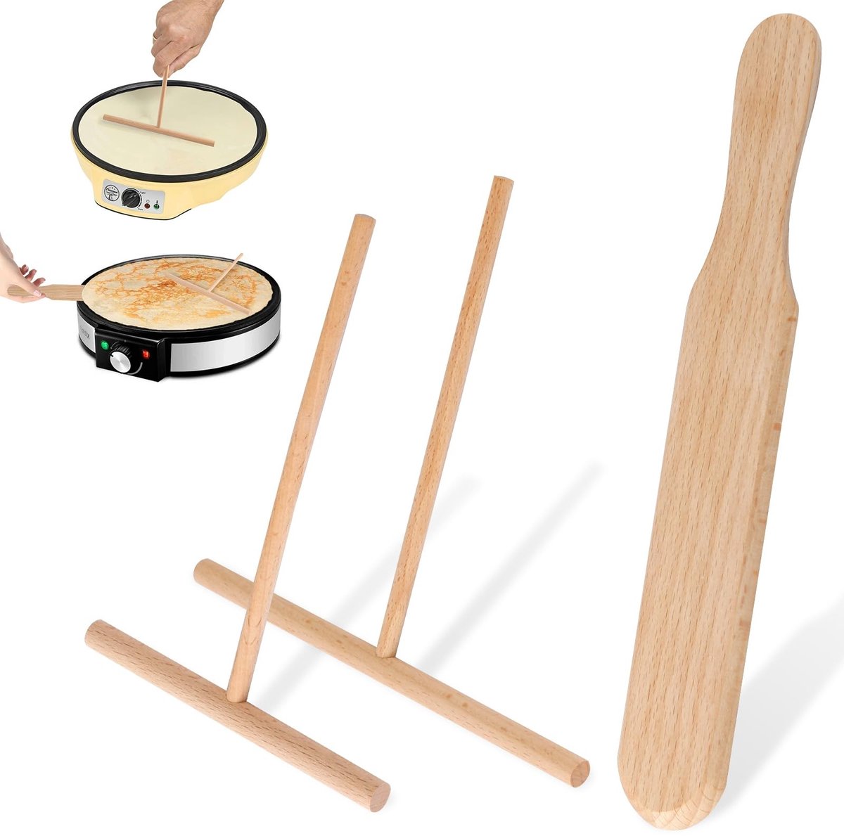 Solidchoice - Set van 3 Pannenkoek Scheiders van Beukenhout