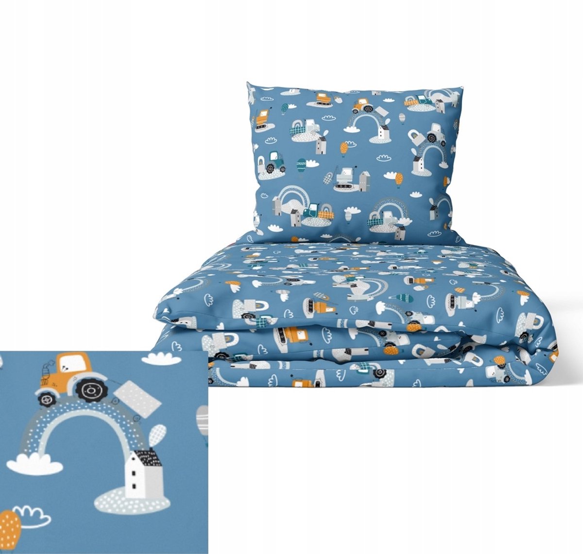 Kinderbeddengoed 100x140cm - 100% Katoen - Graafmachines met Regenboog