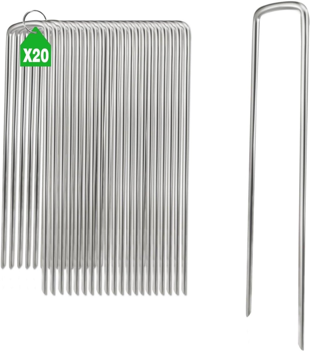 Set van 20 gegalvaniseerde grondankers 200 x 25 x 4 mm voor tuin, tent en onkruiddoek, stevige grondhaken en haringen