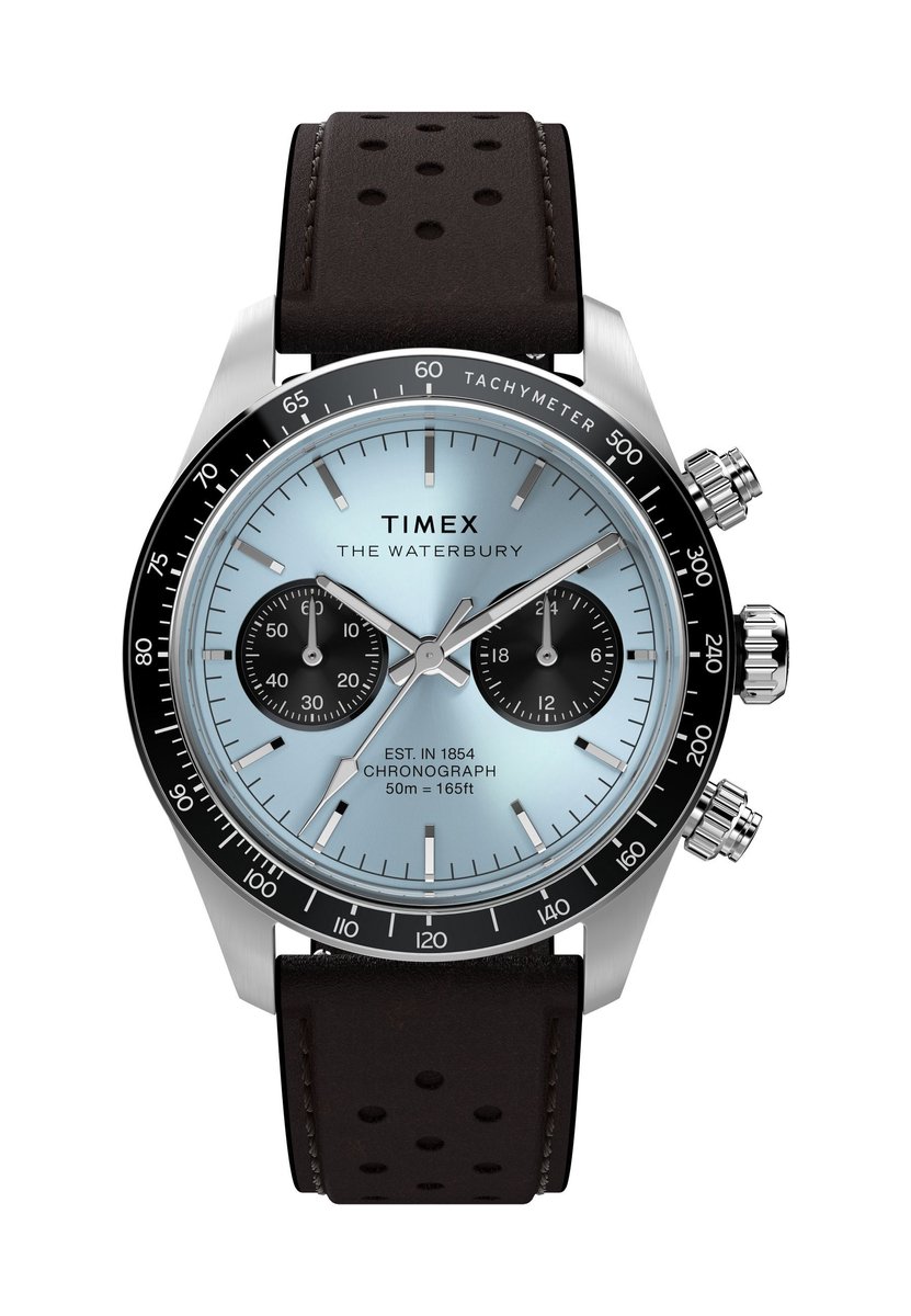 Timex Waterbury Heritage Chronograph 39Mm Leather Strap Watch Quartz Chronograaf Horloge Bruin Kast Gemaakt Van 100% Roestvrij Staal En Een Armband Van 100% Leer 39 TW2Y70600AJ