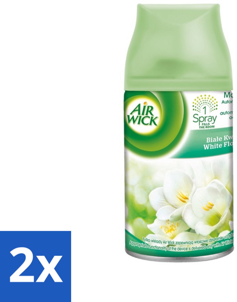 2 x Air Wick - Luchtverfrisser Navulling - Jasmijn & Witte Bloemen - Automatische Spray - 250 ml - Jasmijn En Witte Bloemen - Luchtverfrisser - Geurverspreiding - Automatische Spray - 24/7 Odour Stop Technology