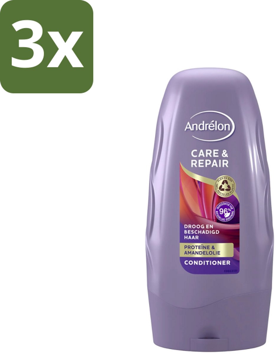 3 x Andrélon - Care & Repair - Conditioner - Voor Beschadigd Haar - 250 ml - Herstel Haar - Beschadigd Haar - Proteïne - Amandelolie - Droog Haar