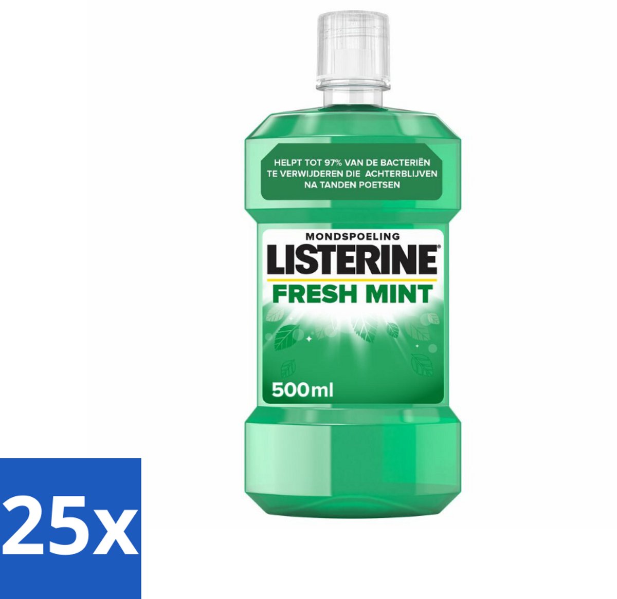 25 x Listerine Mondwater Fresh Mint 500 ml - Mondspoeling - Mondverzorging - Tandplak - Bacteriën - Frisse Adem