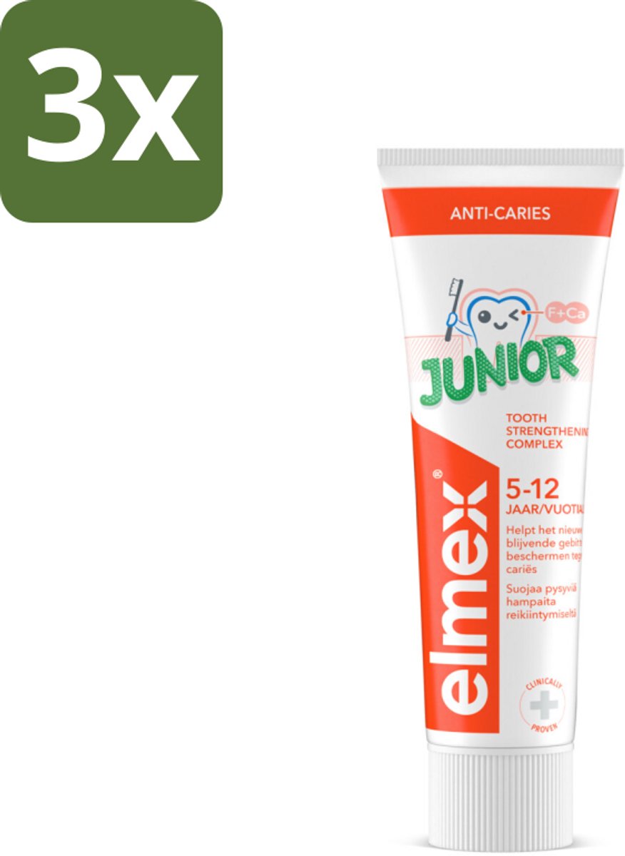 3 x Elmex Gel-Tandpasta Junior (5-12 Jaar) 75 ml - Tandpasta Voor Kinderen - Gaatjesbescherming - Aminfluoride - Tandpasta Gel - Kindertandpasta