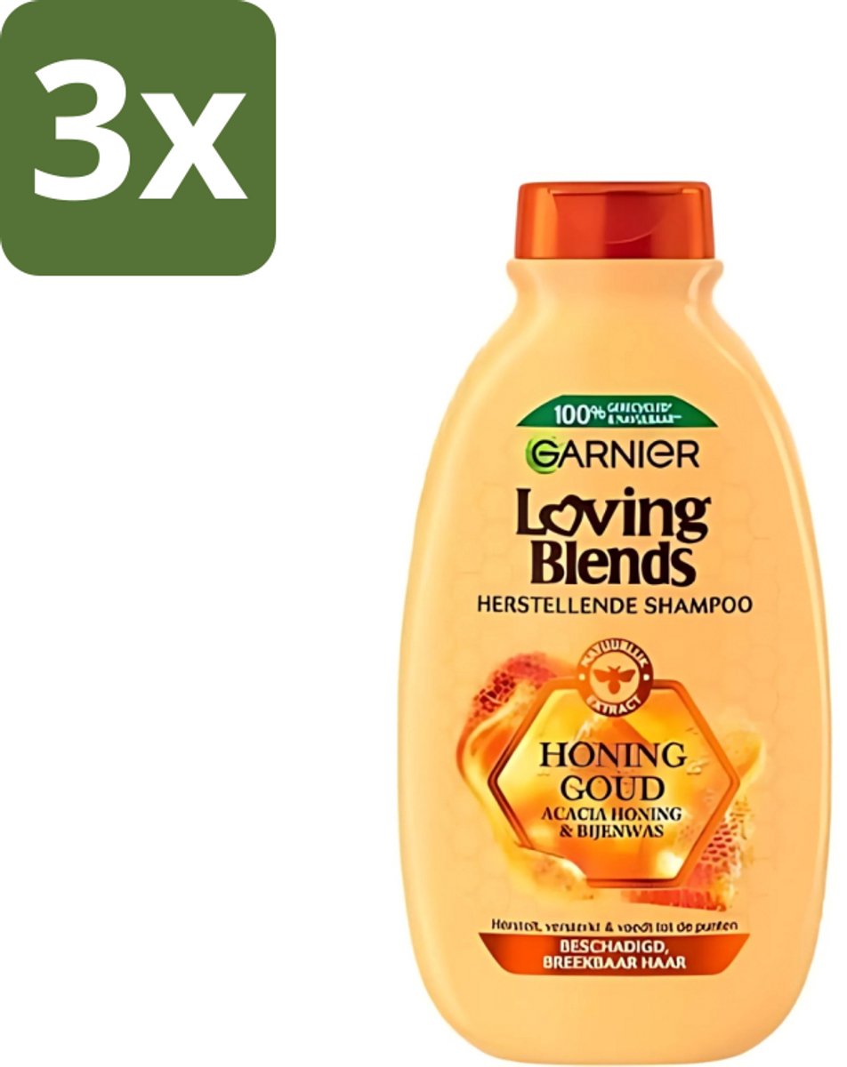 3 x Garnier - Loving Blends - Shampoo - Honing Goud - Beschadigd & Breekbaar Haar - 300 ml - Beschadigd Haar - Breekbaar Haar - Honing Shampoo - Haar Herstellen - Haar Beschermen