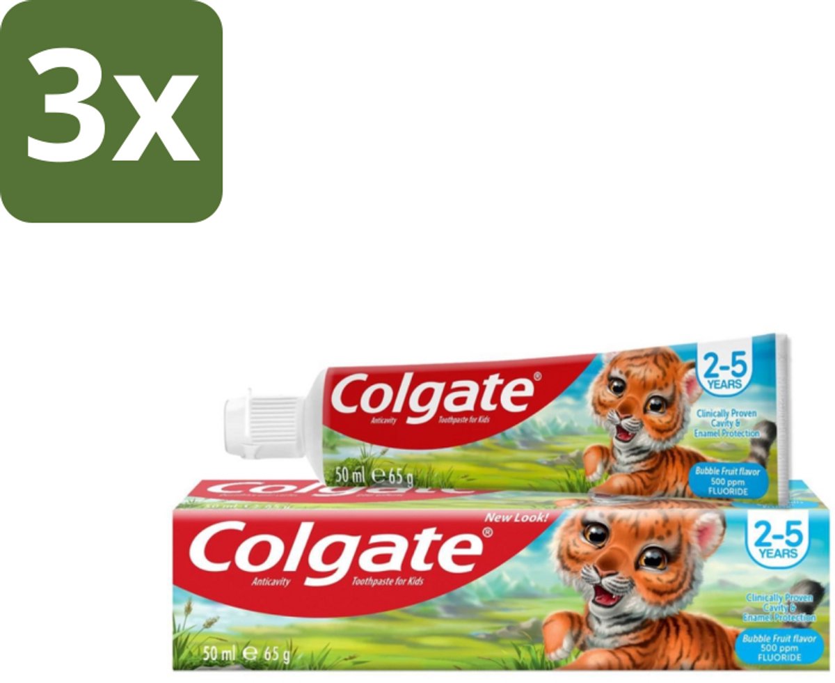 3 x Colgate - Bubble Fruit - Kindertandpasta - Voor 2 tot 5 jaar oud - 50ml - Kindertandpasta - Gaatjes Bestrijden - Melktanden Beschermen - Tandpasta Voor Kinderen - Bubble Fruit Smaak