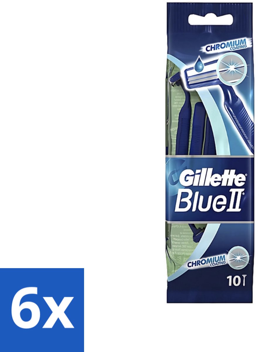 Gillette - Blue 2 - Wegwerpscheermesjes - Chromium Coating - 10 Scheermesjes - Voordeelverpakking - 6 stuks