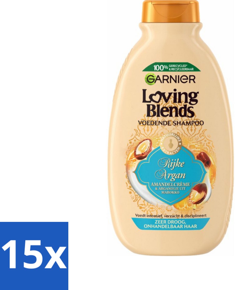 15 x Garnier Loving Blends Rijke Argan Shampoo 300 ml - Argan Shampoo - Arganolie - Droog Haar - Onhandelbaar Haar - Haarvoeding