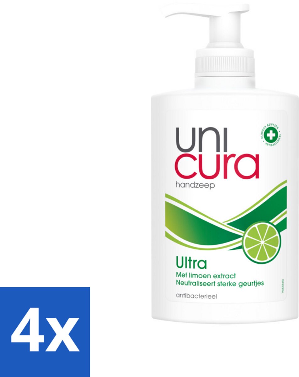 4 x Unicura Vloeibare Handzeep Ultra 250 ml - Handzeep - Antibacteriële Handzeep - Hygiëne - Handverzorging - Natuurlijke Handzeep