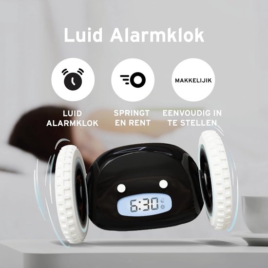 Luide wekker - Digitale wekker - Op tijd wakker worden - Rolt weg - 13 x 9 x 9 cm — afbeelding 4