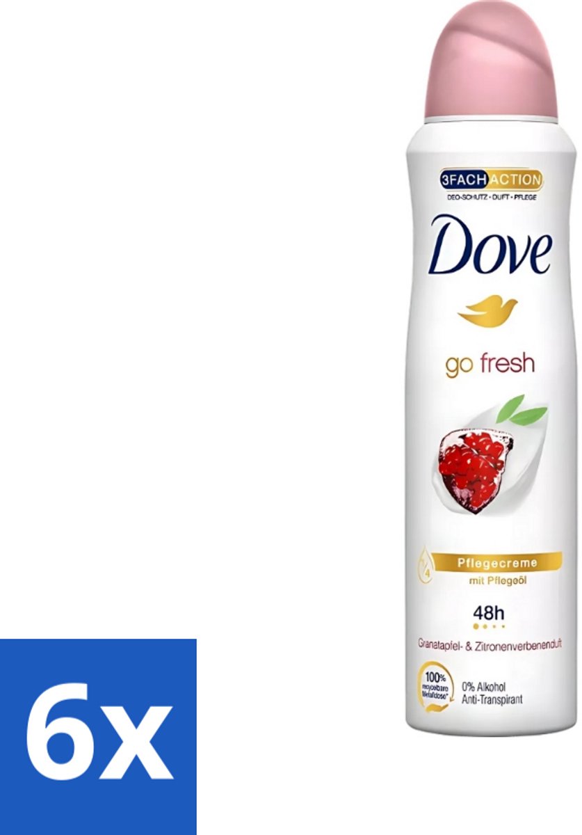 6 x Dove - Deodorant - Go Fresh Granaatappel - Frisse en fruitige geur - 150 ml - Dove Go Fresh - Granaatappel - Anti-transpirant Spray - Frisheid - Huidverzorging
