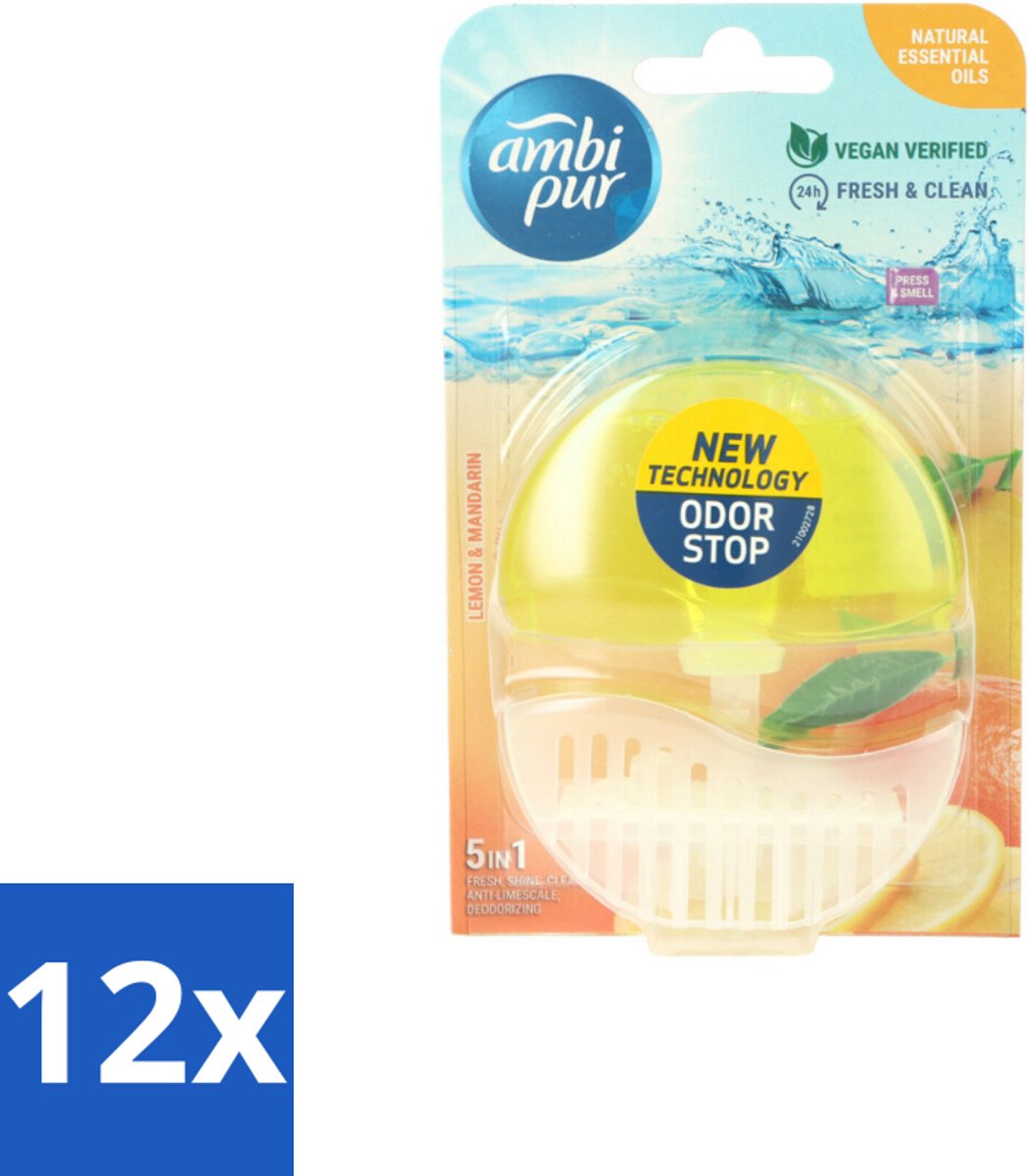12 x Ambi Pur Toiletblok Starterkit 5in1 Lemon & Mandarine - Toiletblok - Toilet Hygiëne - Citroen Geur - Mandarijn Geur - Frisse Geur