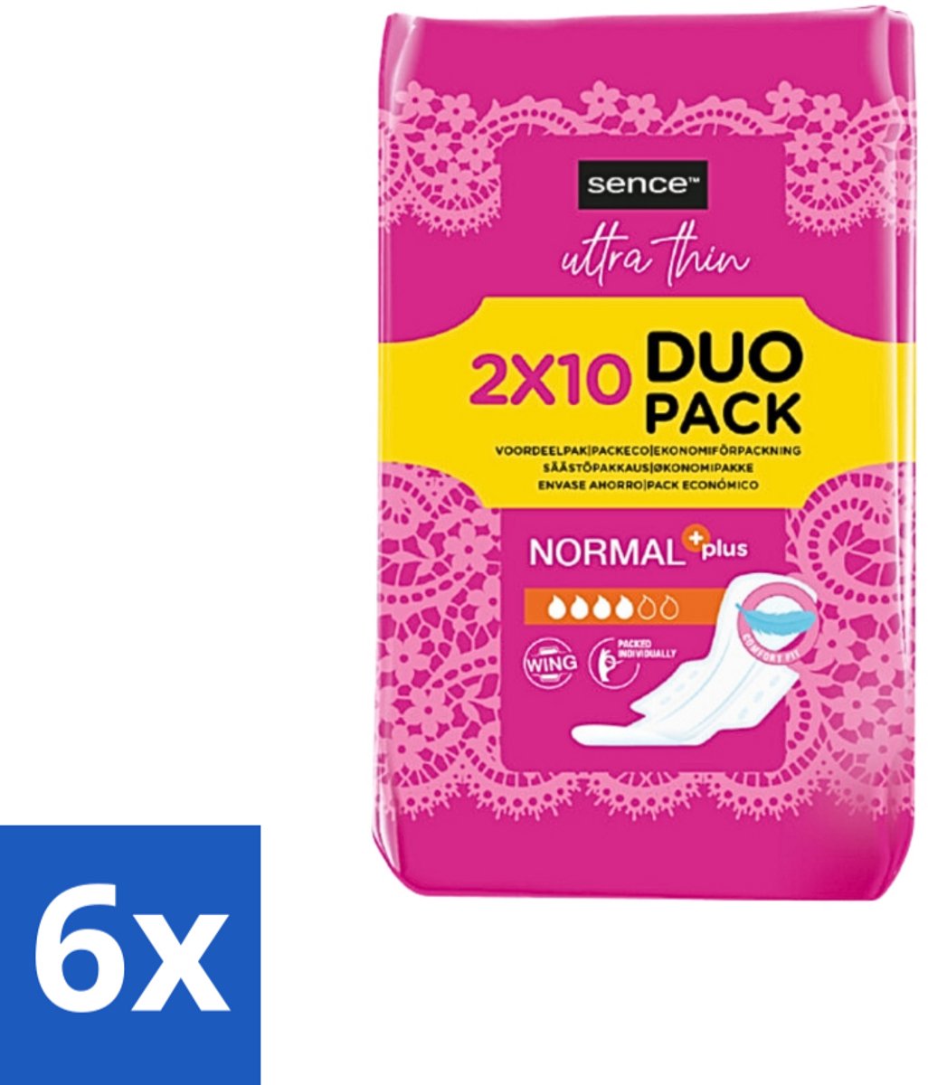 6 x Sence - Normaal - Maandverband - Zonder Vleugels - 2 x 10 Maandverbanden - Maandverband - Menstruatie - Normale Menstruatie - Discreet Maandverband - Zonder Vleugels