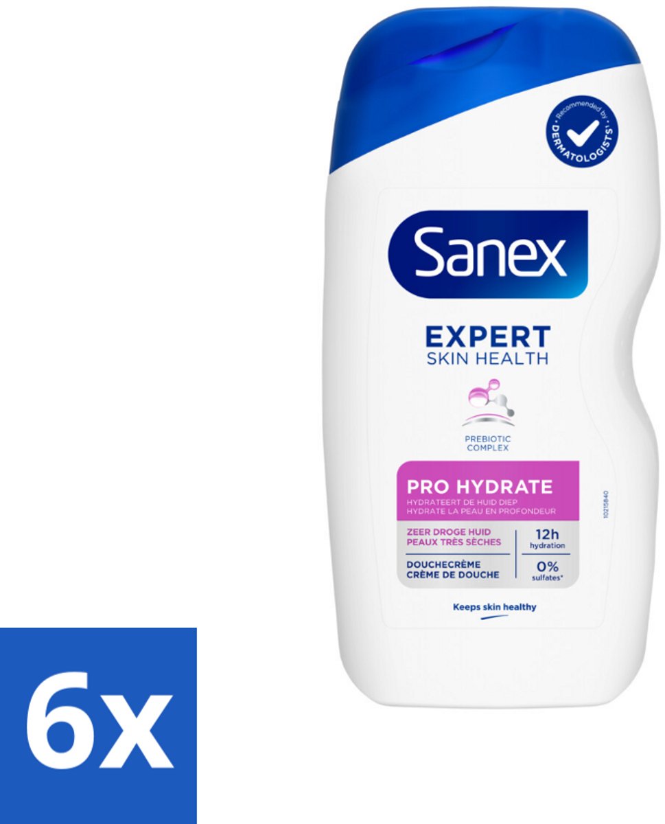 6 x Sanex Douchegel Expert Skin Health Pro Hydrate 400 ml - Droge Huid - Hydratatie - Glycerine - Inuline - Huidverzorging