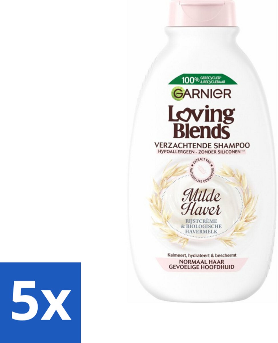 5 x Garnier Loving Blends Milde Haver Shampoo 300 ml - Milde Haver Shampoo - Hypoallergene Shampoo - Gevoelige Hoofdhuid - Kalmerende Shampoo - Hydraterende Shampoo