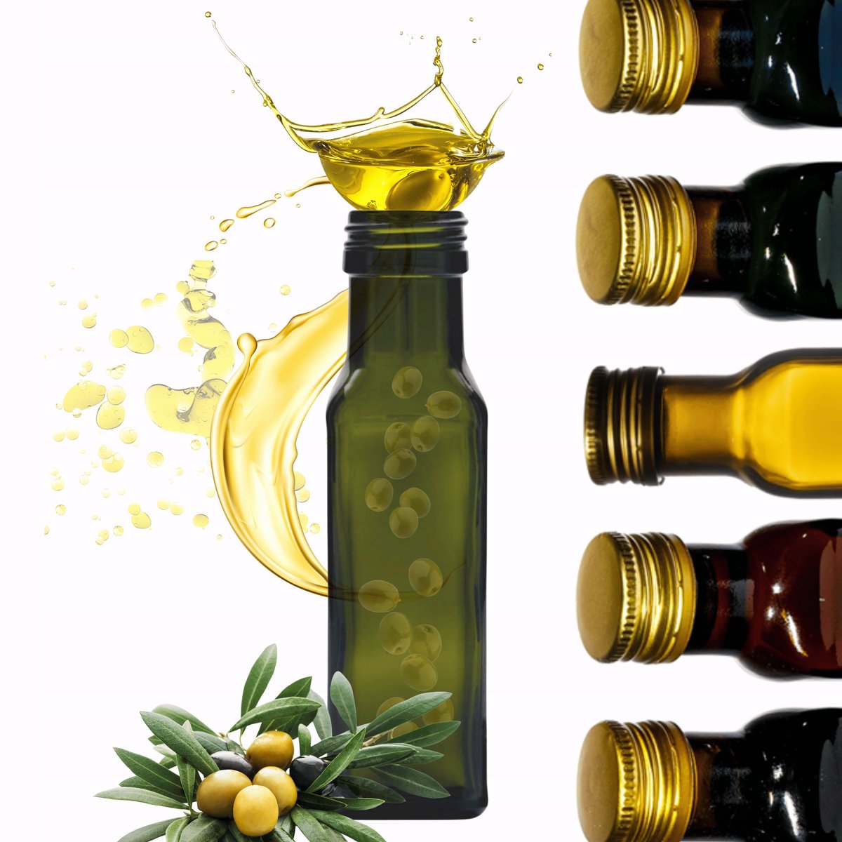 Groene glazen fles 100ml voor olie, vierkant, zonder dop