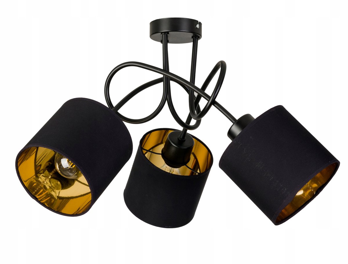 Hanglamp Loft 3xE27 met Stoffen Kappen - Zwart met Gouden Strepen