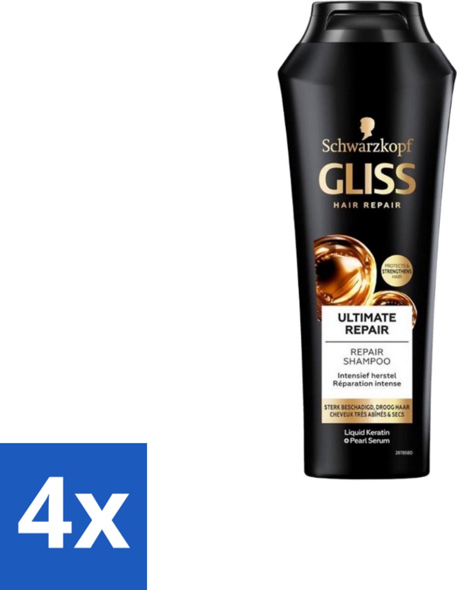 4 x Gliss Kur – Shampoo – Ultimate Repair – 250 ml - Herstel Haar - Beschadigd Haar - Droog Haar - Breekbaar Haar - Keratine Shampoo