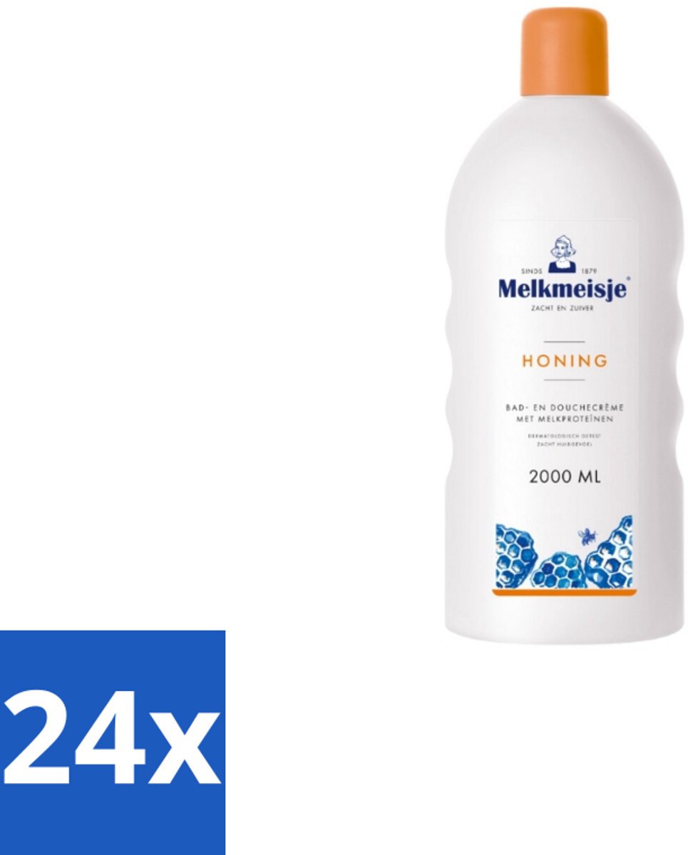 24 x Melkmeisje Bad en Douche Crème Honing 2000 ml - Bad En Douche Crème - Melkmeisje Crème - Honing Crème - Huid Verzorging - Hydratatie Crème