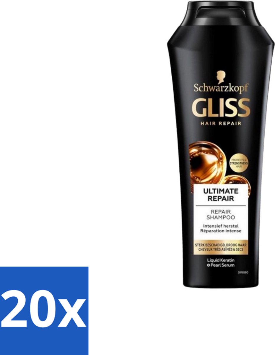 20 x Gliss Kur – Shampoo – Ultimate Repair – 250 ml - Herstel Haar - Beschadigd Haar - Droog Haar - Breekbaar Haar - Keratine Shampoo