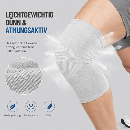 Set van 2 Bamboe Kniebandages voor Dames en Heren, Ademend en Elastisch, Ideaal voor Sport, Dagelijks Gebruik en Artrose (Grijs, XL) — afbeelding 2