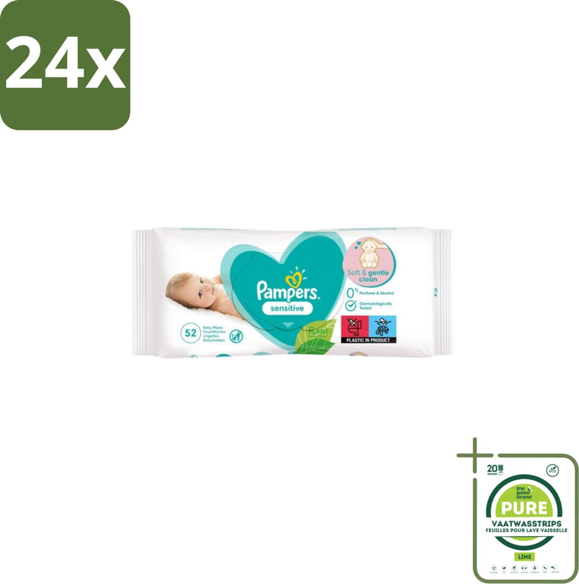 Pampers – Babydoekjes – Sensitive – 52 Doekjes - Voordeelverpakking - 24 stuks - Gevoelige babyhuid - Pasgeboren baby