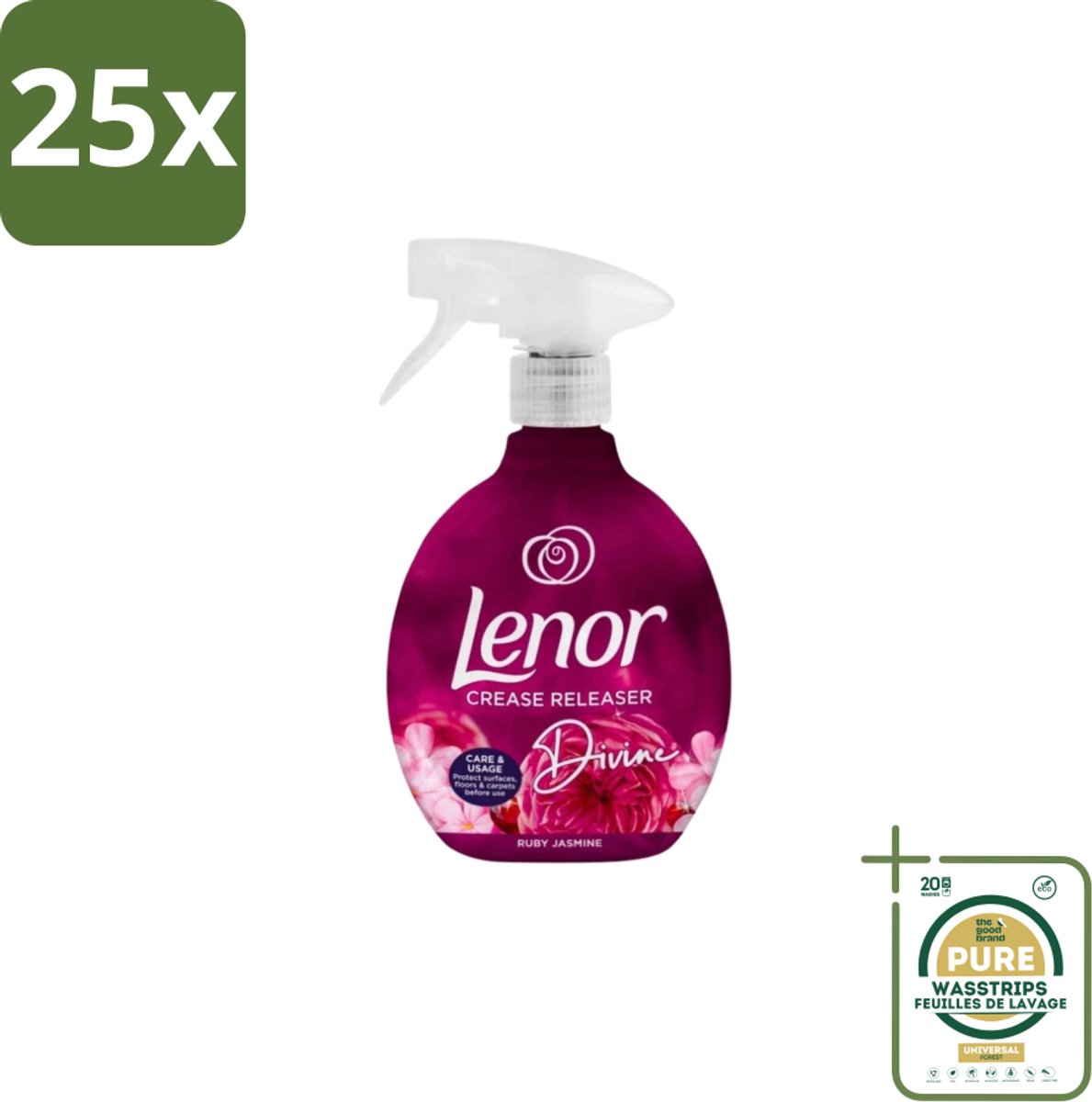 25 x Lenor – Crease Releaser Spray – Divine Ruby Jasmine – Kreukverwijderaar & Textielverfrisser – 500 ml - Grootverpakking - Kreukverwijderaar - Textielverfrisser - Crease Releaser - Kleding Opfrissen - Strijkijzer Vervangen