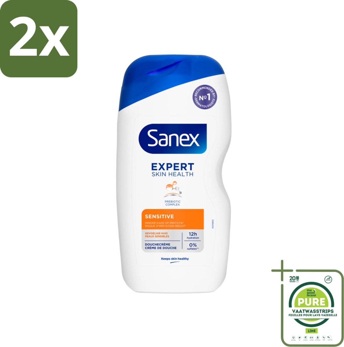 Sanex Douchegel Expert Skin Health Sensitive 400 ml - Voordeelverpakking - 2 stuks - Gevoelige huid - Douchegel