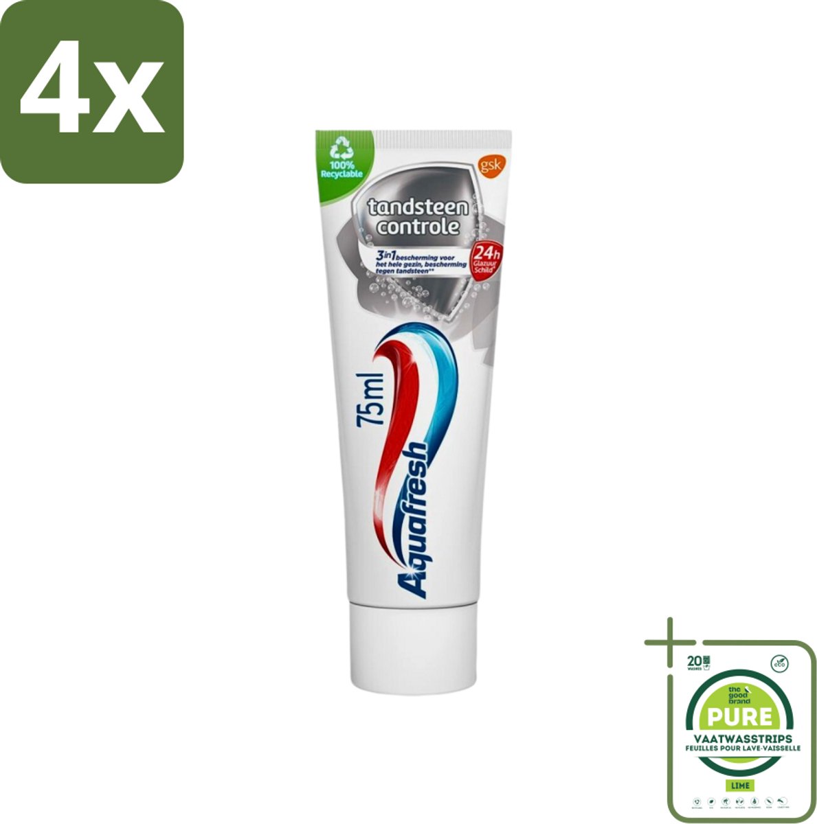 Aquafresh Tandpasta Tandsteen Controle Frisse Adem 75 ml - Voordeelverpakking - 4 stuks - Tandsteen controle - Tandpasta
