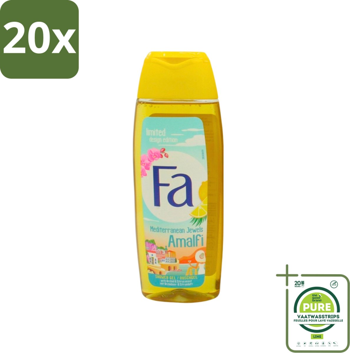 20 x Fa - Douchegel - Mediterranean Jewels Amalfi - Orchidee & Citrus - Frisse & Tropische Geur - Verfrissend - 250 ml - Grootverpakking - Douchegel Orchidee Citrus - Tropische Geur - Verfrissend - Huidhydraterend - Douchegel Mediterrane