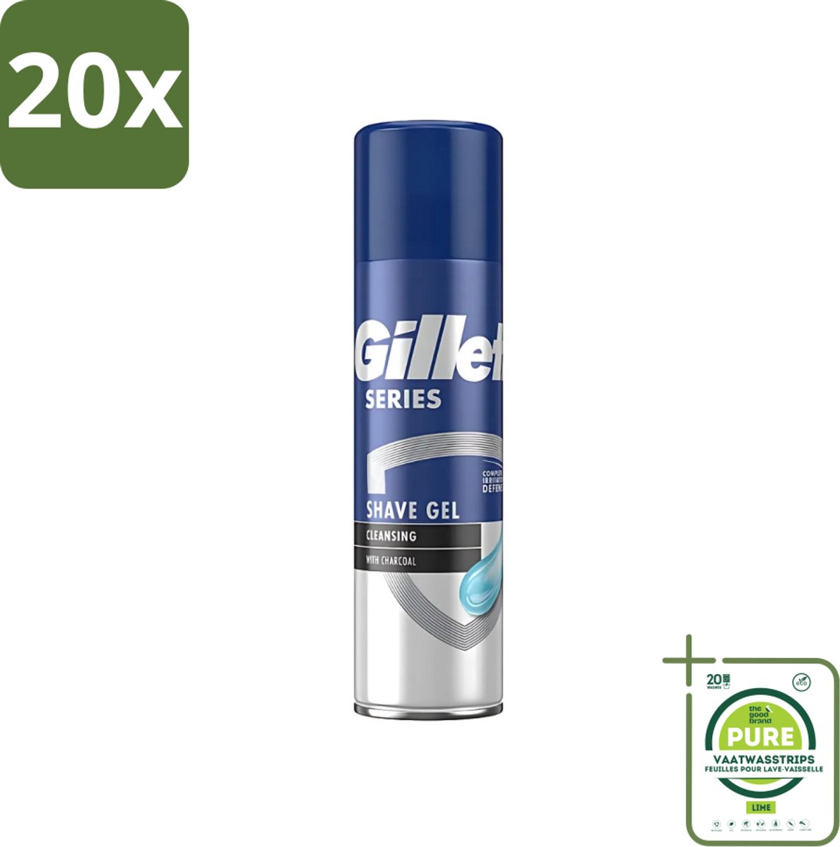20 x Gillette Series - Scheergel - Cleansing - Charcoal - Verfrissend en reinigend - 200 ml - Grootverpakking - Houtskool Scheergel - Scheergel Houtskool - Verfrissend Scheermes - Menthol Scheergel - Huid Reinigen