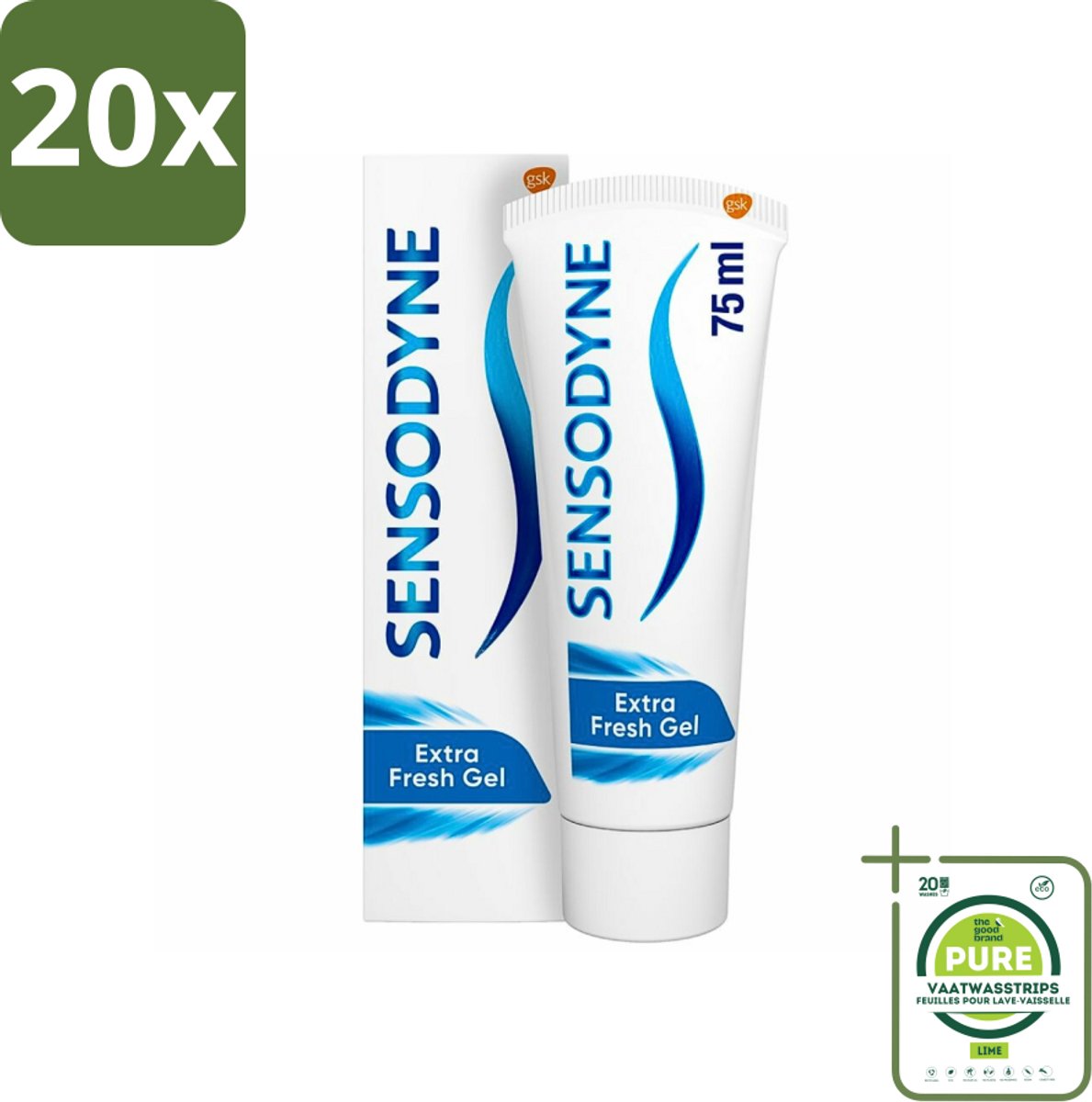 20 x Sensodyne - Tandpasta - Extra Fresh Gel - Voor Gevoelige Tanden - 75 ml - Grootverpakking - Gevoelige Tanden - Tandpasta - Frisse Mond - Tandplak - Tandbederf