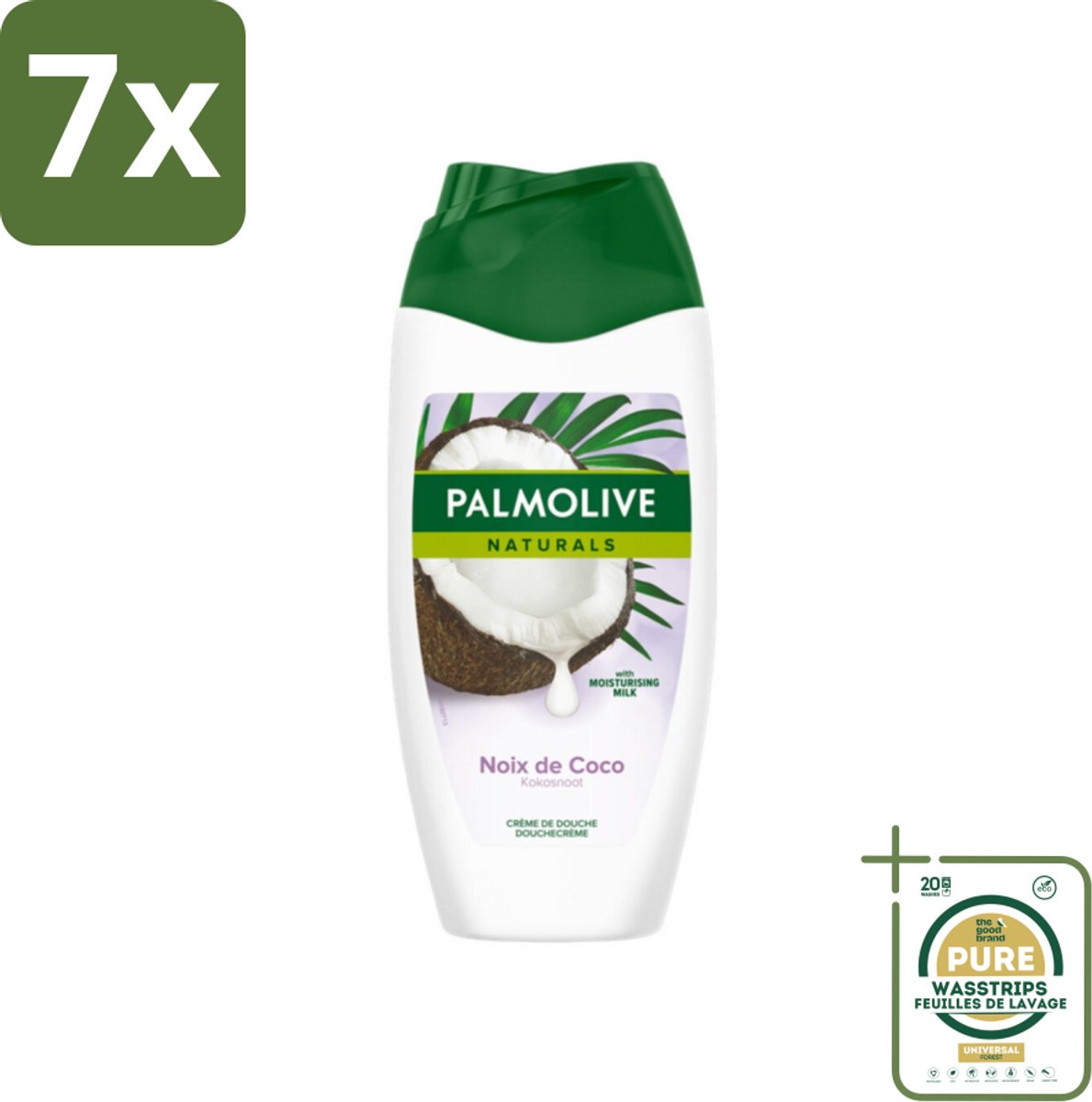 7 x Palmolive Naturals - Douchecrème - Kokosnoot - 250 ml - Grootverpakking - Douchegel Kokos - Douchecrème Kokos - Kokos Geur - Hydraterende Douchegel - Verzorgende Douchegel