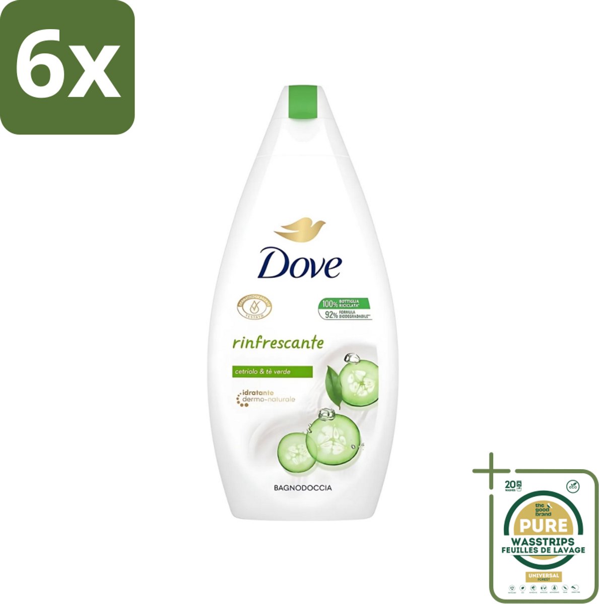 Dove - Douchegel - Refreshing - Komkommer & Groene thee - Verfrissend - 400 ml - Voordeelverpakking - 6 stuks - Reiniging - Uitdroging