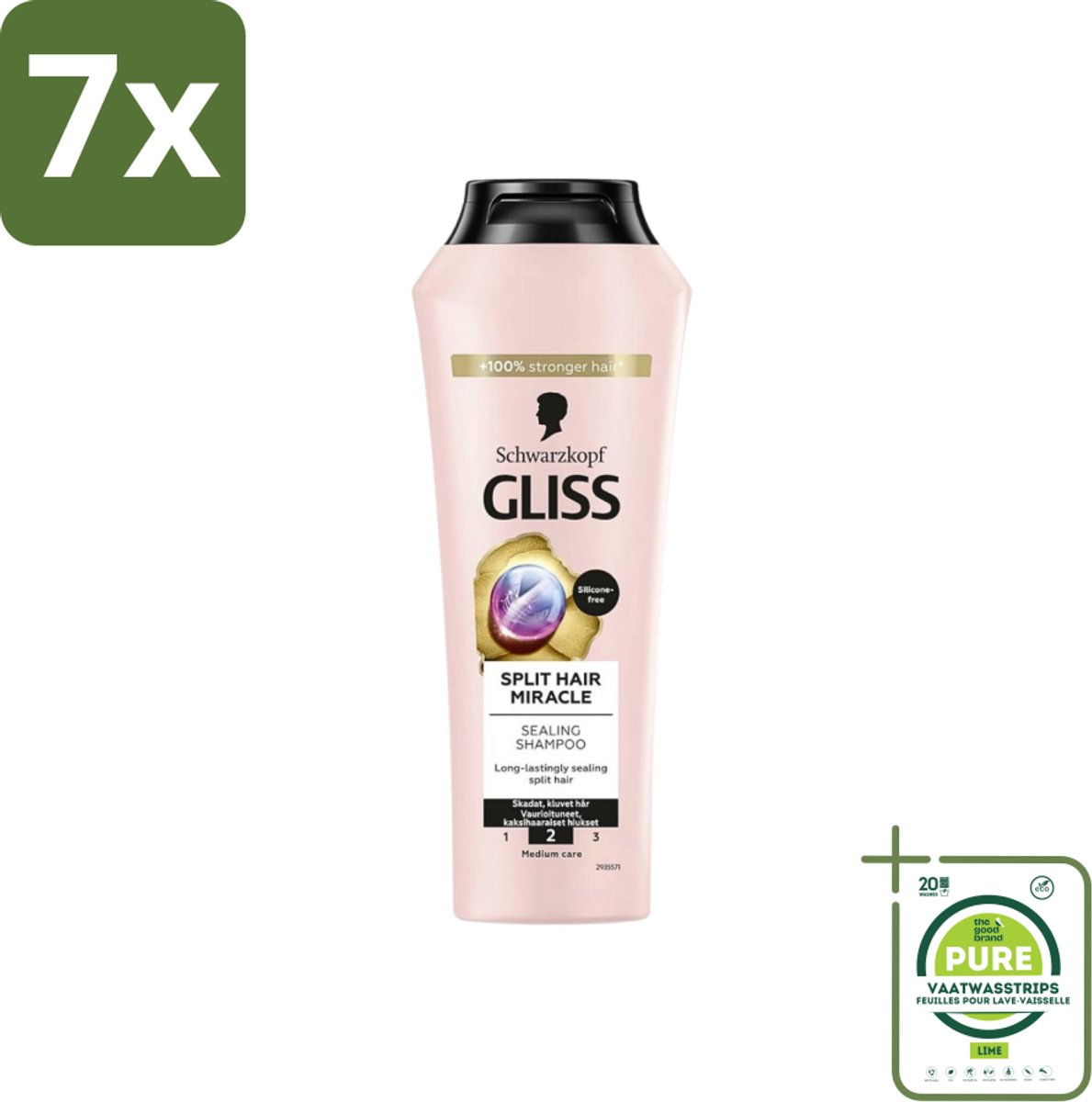 7 x Gliss-Kur - Shampoo - Split Hair Miracle - Herstelt Gespleten Haarpunten - 400 ml - Grootverpakking - Gespleten Haarpunten - Haar Herstel - Haar Versterken - Hydrolyzed Keratine - Vitamine E