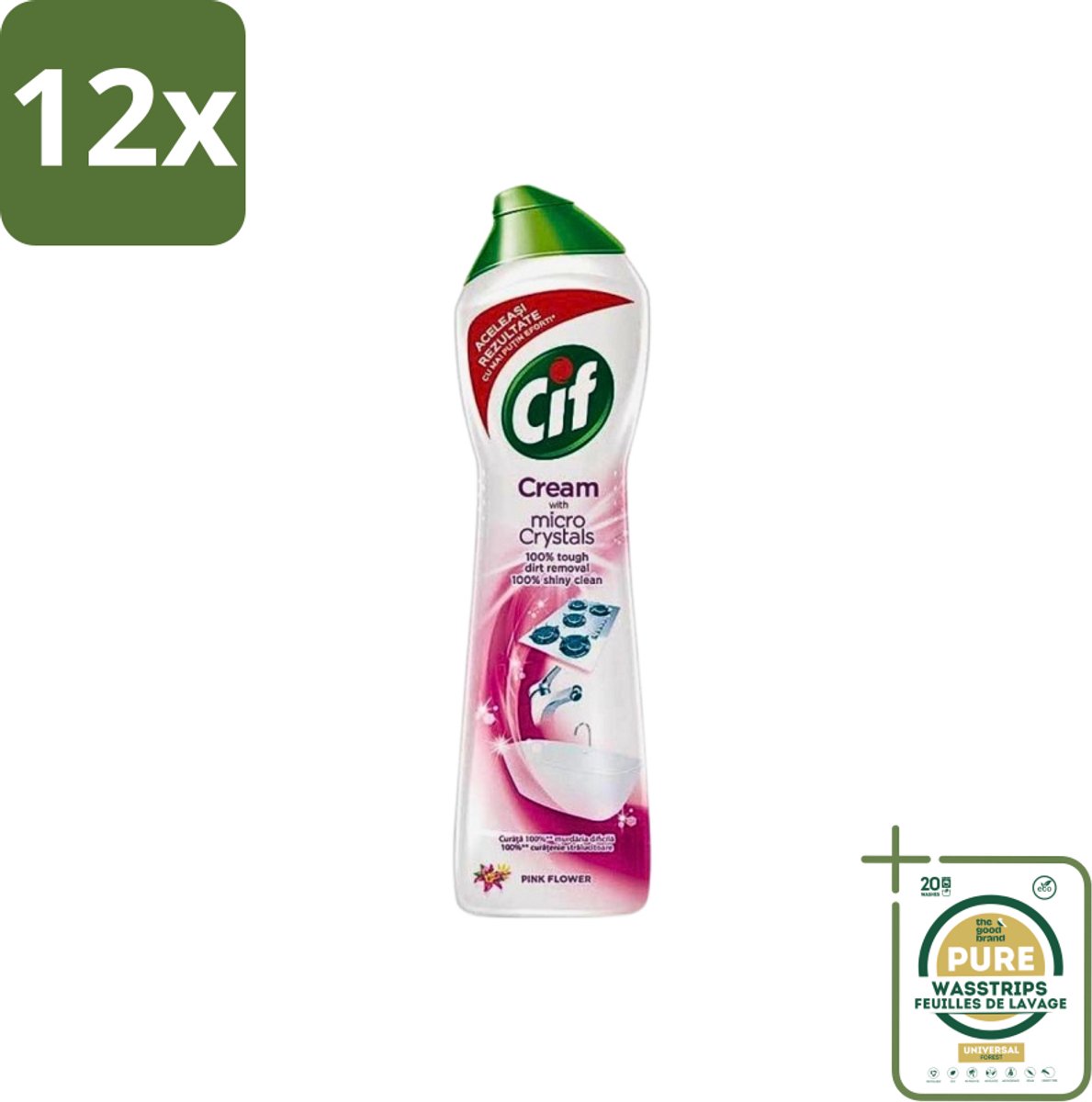 Cif - Badkamer & Keuken - Schuurmiddel - Cream Pink Flower - 500ml - Voordeelverpakking - 12 stuks - Reinigingsmiddel - Vuil verwijderen