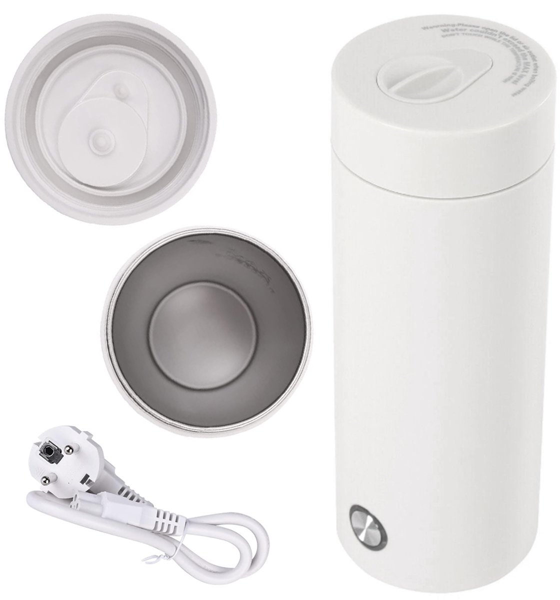 Draagbare waterkoker - Reiswaterkoker - Campingwaterkoker - Elektrische waterkoker - Miniwaterkoker - 400 ml - 300 W - 7,5*7,5*20,5 cm - Roestvrij staal - Wit